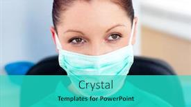  Presentation with hospital mask - Theme having portrait-of-a-serious-surgeon background and a teal colored foreground