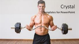  Presentation with barbell - Presentation theme having portrait of a shirtless muscular man lifting barbell in gym background and a lemonade colored foreground