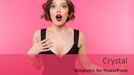  Presentation with pink black - Cool new slides with portrait of a shocked girl dressed in black dress posing while standing and looking at camera isolated over pink background backdrop and a red colored foreground