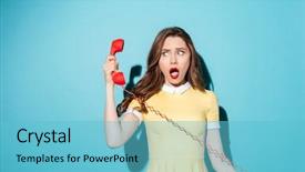  Presentation with telephone - Presentation theme having portrait of a shocked surprised background and a light blue colored foreground