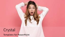  Presentation with group of three young girl - Presentation design consisting of portrait of a shocked young background and a  colored foreground