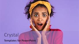  Presentation with african violet - Slides enhanced with portrait of a shocked young african woman in headband standing over violet background background and a light blue colored foreground