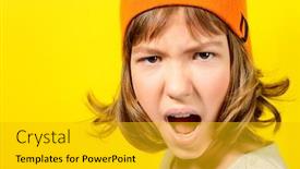  Presentation with angry teen - Cool new PPT layouts with portrait of a shouting angry teen girl over yellow background modern generation copy space backdrop and a gold colored foreground