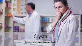  Presentation with premature sick baby - Amazing theme having portrait of a sick girl with scarf looking at camera in the pharmacy backdrop and a light blue colored foreground
