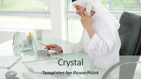  Presentation with arabic music arab man playing - Cool new PPT theme with portrait of a smart arabic backdrop and a light gray colored foreground