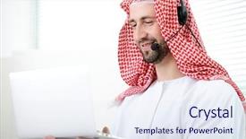  Presentation with arabic music arab man playing - Slide set consisting of portrait of a smart arabic background and a sky blue colored foreground