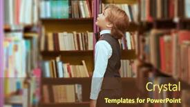  Presentation with children education - PPT theme with portrait-of-a-smart-boy background and a tawny brown colored foreground