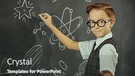  Presentation with scientific - Presentation theme having portrait-of-a-smart-boy background and a dark gray colored foreground