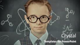  Presentation with scientific - Presentation design having portrait-of-a-smart-boy background and a gray colored foreground