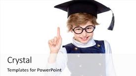  Presentation with graduation white cap - PPT layouts with portrait of a smart student background and a white colored foreground