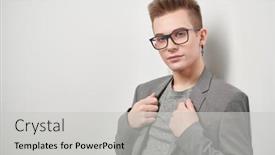  Presentation with study - PPT theme with portrait-of-a-smart-young background and a light gray colored foreground
