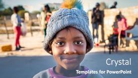  Presentation with african sunset - Presentation design with portrait-of-a-smiling-african background and a ocean colored foreground