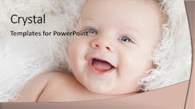 Presentation with preemie baby close up - PPT theme with portrait of a smiling baby background and a soft green colored foreground