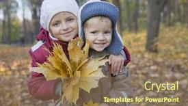  Presentation with maple leaves - Colorful presentation enhanced with portrait of a smiling brother and sister with maple leaves in park backdrop and a coral colored foreground