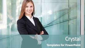  Presentation with woman business - Audience pleasing slides consisting of portrait of a smiling business backdrop and a seafoam green colored foreground