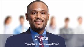  Presentation with group - PPT layouts with portrait-of-a-smiling-businessman background and a ocean colored foreground