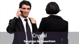  Presentation with shoulder - Presentation theme enhanced with portrait of a smiling businessman and a businesswoman returned with her hand on his shoulder background and a wine colored foreground