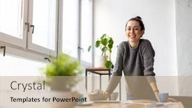  Presentation with creative - Amazing theme having portrait-of-a-smiling-creative backdrop and a coral colored foreground