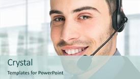  Presentation with customer perception - Beautiful presentation design featuring portrait of a smiling customer backdrop and a sky blue colored foreground