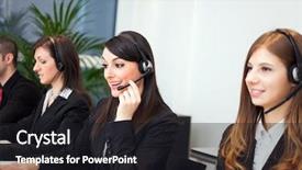  Presentation with work - Colorful PPT layouts enhanced with portrait of a smiling customer backdrop and a dark gray colored foreground