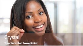  Presentation with customer solutions - Cool new slide deck with portrait of a smiling customer backdrop and a tawny brown colored foreground