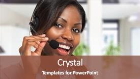  Presentation with customer service - Presentation theme featuring portrait of a smiling customer background and a tawny brown colored foreground