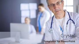  Presentation with doctor office call center - Theme having portrait-of-a-smiling-doctor background and a light blue colored foreground