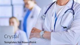  Presentation with doctor office - Slide deck featuring portrait-of-a-smiling-doctor background and a light blue colored foreground