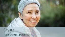  Presentation with elderly asian - Theme with portrait-of-a-smiling-elderly background and a sky blue colored foreground