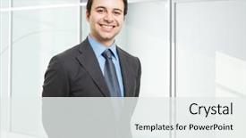  Presentation with executive - Presentation theme enhanced with portrait of a smiling executive background and a white colored foreground