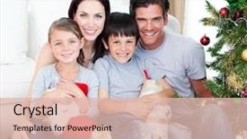  Presentation with family time fishing - PPT theme enhanced with portrait of a smiling family background and a lemonade colored foreground