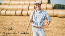  Presentation with field - PPT theme enhanced with portrait-of-a-smiling-farmer background and a coral colored foreground
