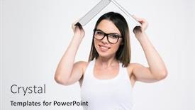  Presentation with student - PPT layouts with portrait-of-a-smiling-female background and a sky blue colored foreground