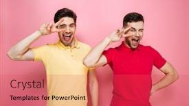  Presentation with portrait happy family smiling - Slide deck with queer - portrait of a smiling gay background and a red colored foreground