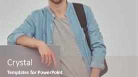  Presentation with board of education - Theme consisting of portrait-of-a-smiling-male background and a  colored foreground