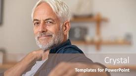  Presentation with relaxing - PPT theme enhanced with portrait-of-a-smiling-mature background and a coral colored foreground