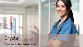  Presentation with portrait - Audience pleasing presentation theme consisting of portrait of a smiling nurse backdrop and a coral colored foreground