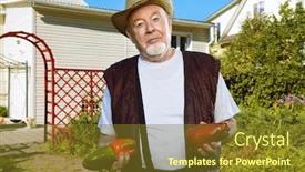  Presentation with vegetable gardening - Amazing presentation having portrait of a smiling senior man standing in his garden and demonstrating good harvest of sweet pepper gardening and vegetable farming happy retirement backdrop and a tawny brown colored foreground