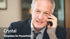  Presentation with phone - Theme enhanced with portrait of a smiling senior background and a  colored foreground