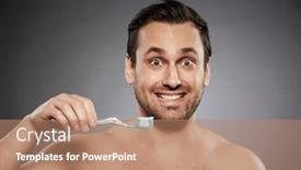  Presentation with toothpaste - Audience pleasing presentation theme consisting of portrait of a smiling shirtless man holding toothbrush with a toothpaste isolated over gray background backdrop and a coral colored foreground
