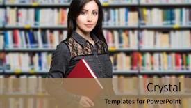  Presentation with library - Amazing theme having portrait of a smiling student backdrop and a coral colored foreground