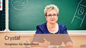  Presentation with classroom - Colorful slide set enhanced with portrait of a smiling teacher backdrop and a  colored foreground