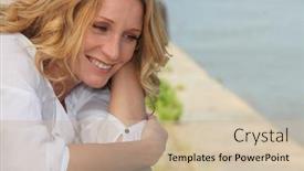  Presentation with sea - Amazing presentation theme having portrait-of-a-smiling-woman backdrop and a  colored foreground