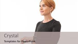  Presentation with smartwatch - Presentation theme featuring portrait of a smiling yoga woman dressed in sport clothes checking her smartwatch over white background background and a light gray colored foreground