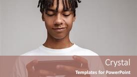  Presentation with mobile games - Audience pleasing presentation theme consisting of portrait-of-a-smiling-young backdrop and a coral colored foreground