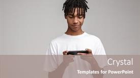  Presentation with mobile games - Amazing presentation theme having portrait-of-a-smiling-young backdrop and a gray colored foreground