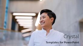  Presentation with office - Slides consisting of portrait-of-a-smiling-young background and a light blue colored foreground