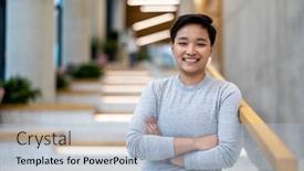  Presentation with office - PPT layouts enhanced with portrait-of-a-smiling-young background and a light blue colored foreground