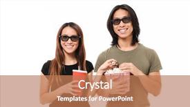  Presentation with popcorn - Theme enhanced with portrait of a smiling young asian couple in 3d glasses eating popcorn and drinking while looking at camera isolated over white background background and a coral colored foreground