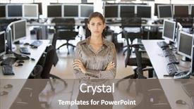  Presentation with stock broker - PPT theme featuring portrait of a stock trader background and a gray colored foreground